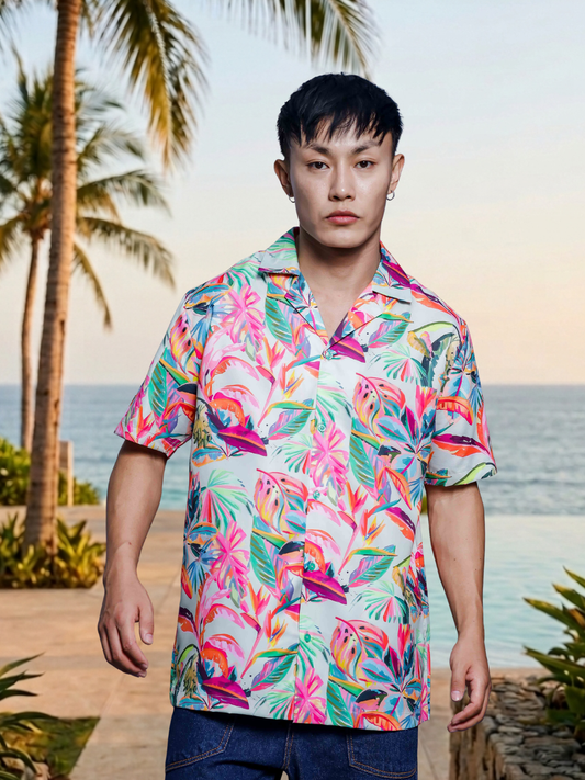 Abstract MCLR Print Cuban Collar Oversized Resort Shirt