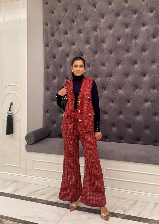 Maroon Tweed Coord Set