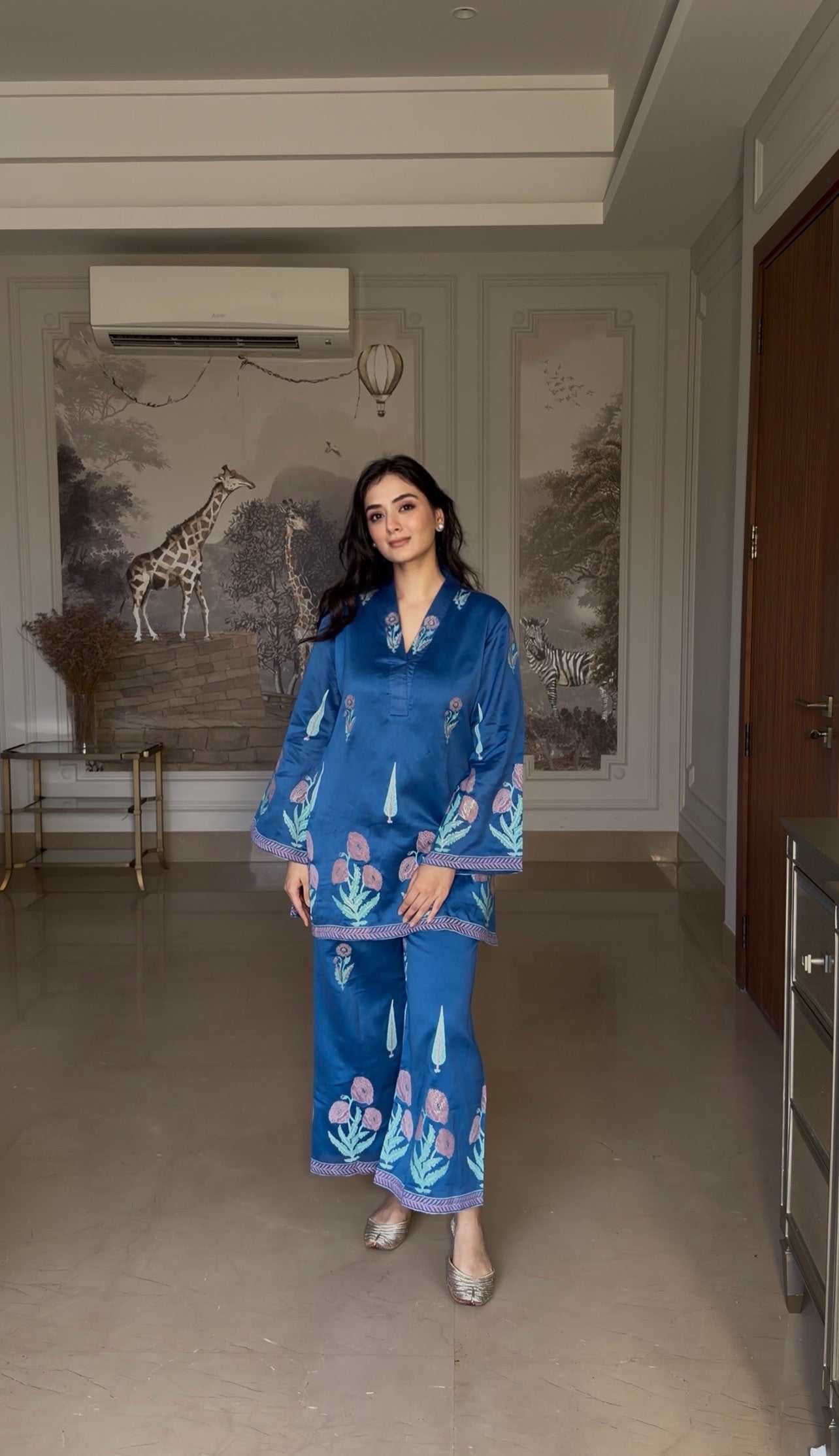 Blue Block Print Dupatta Suit Set