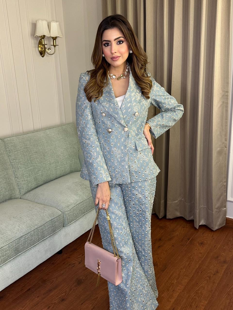 Blue Denim Blazer Set