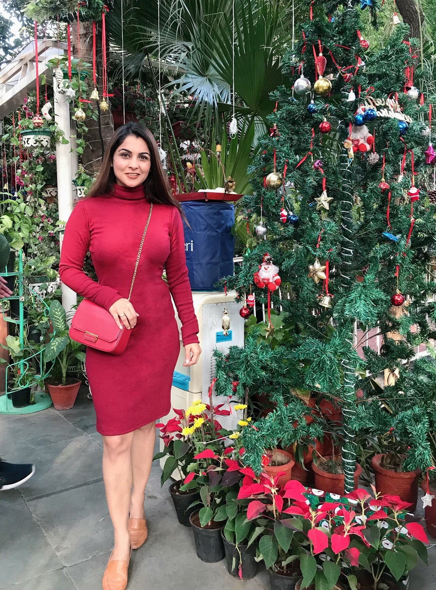 Maroon High Neck Dress