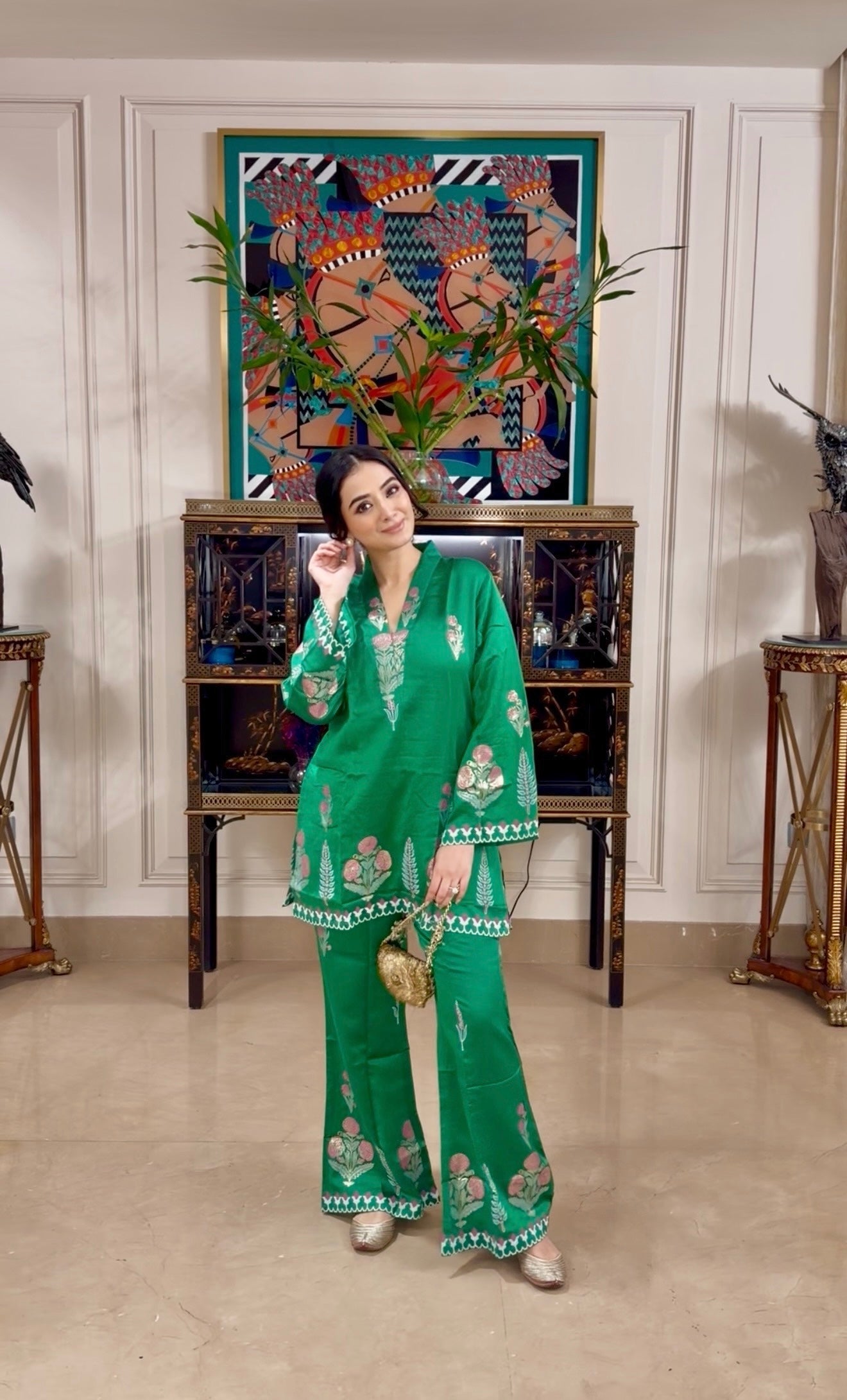 Soft Green Block Print Chanderi Coord Set