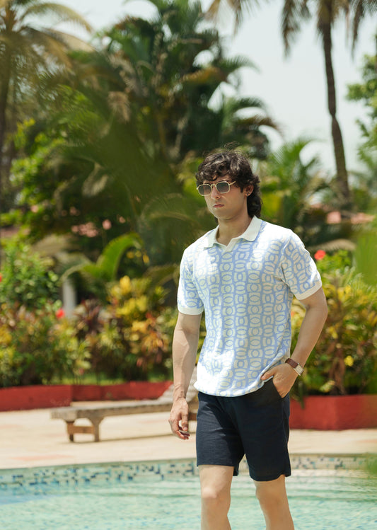 Cotton Sky Blue Knitted Polo