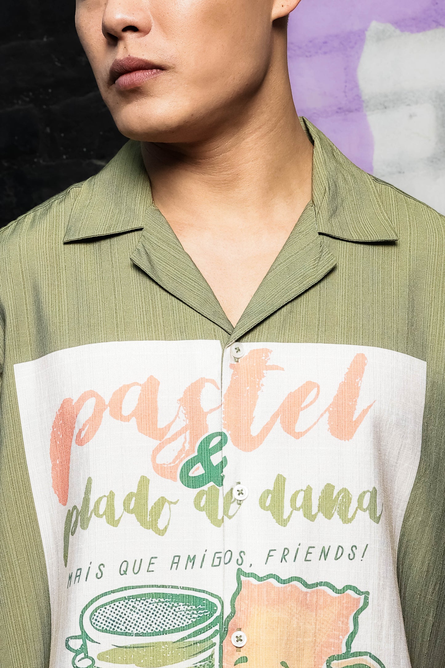 Men Placement Print Olive Classic Relaxed Fit Resort Shirt