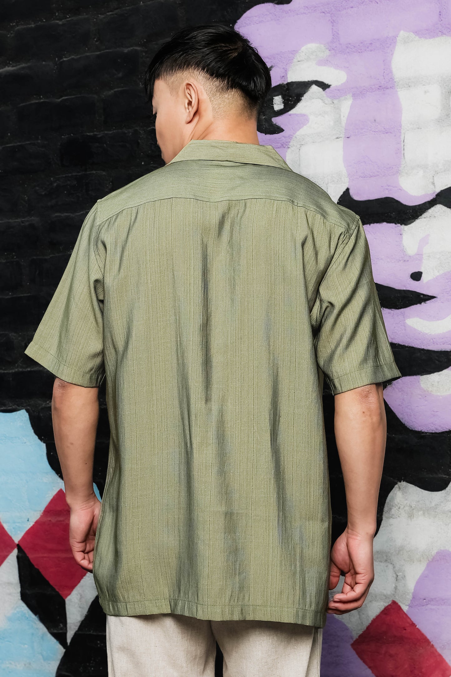 Men Placement Print Olive Classic Relaxed Fit Resort Shirt