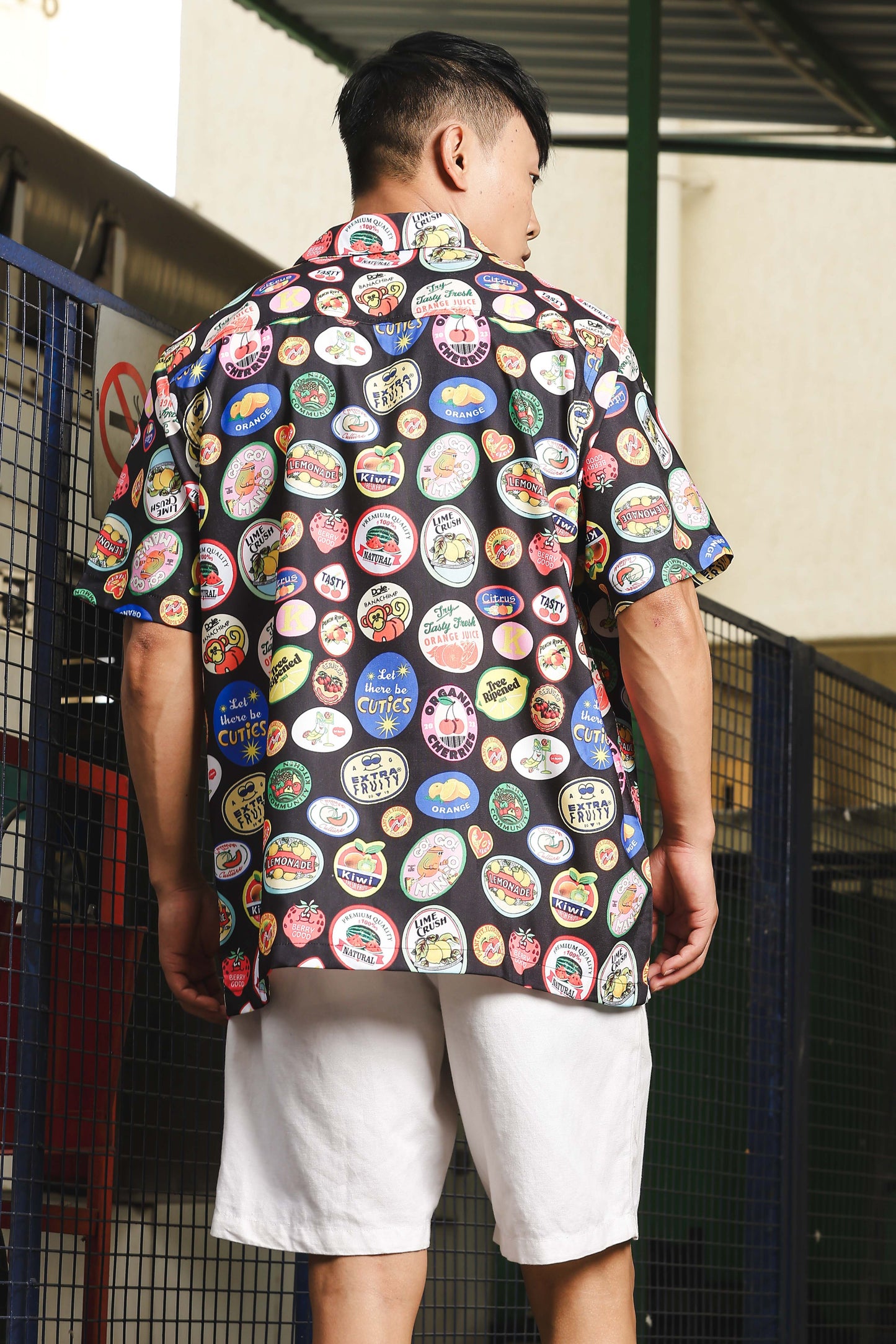 Black Quirk Stamp Printed  Classic Relaxed Fit Resort Shirt