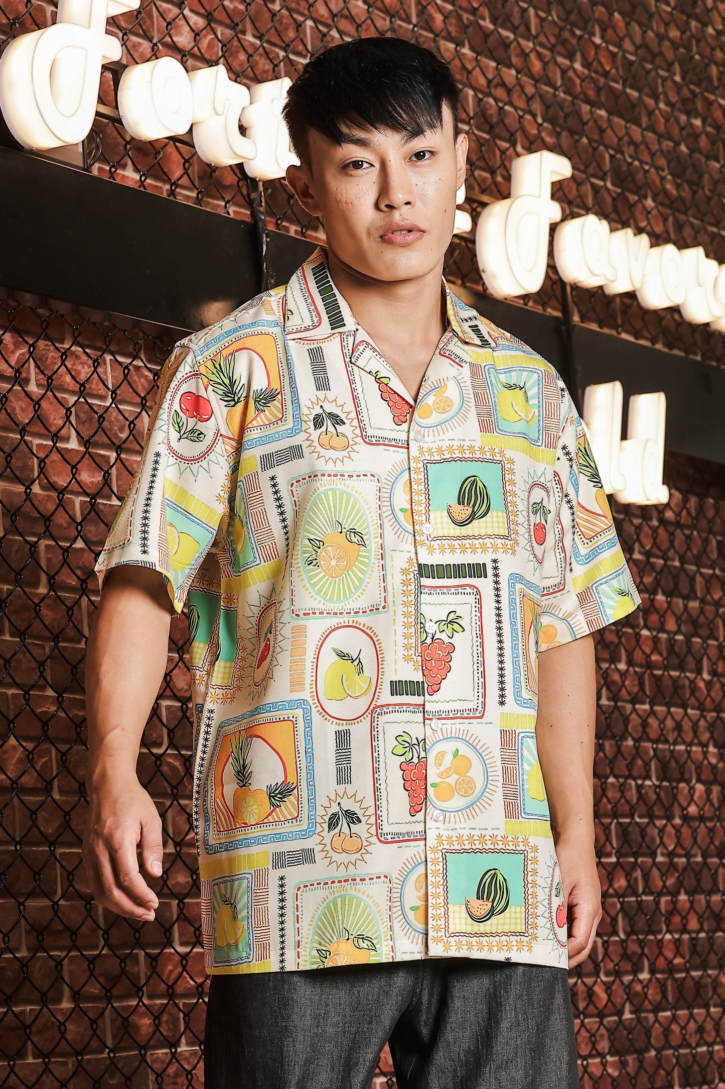 Beige Quirk Tropical Printed  Classic Relaxed Fit Resort Shirt