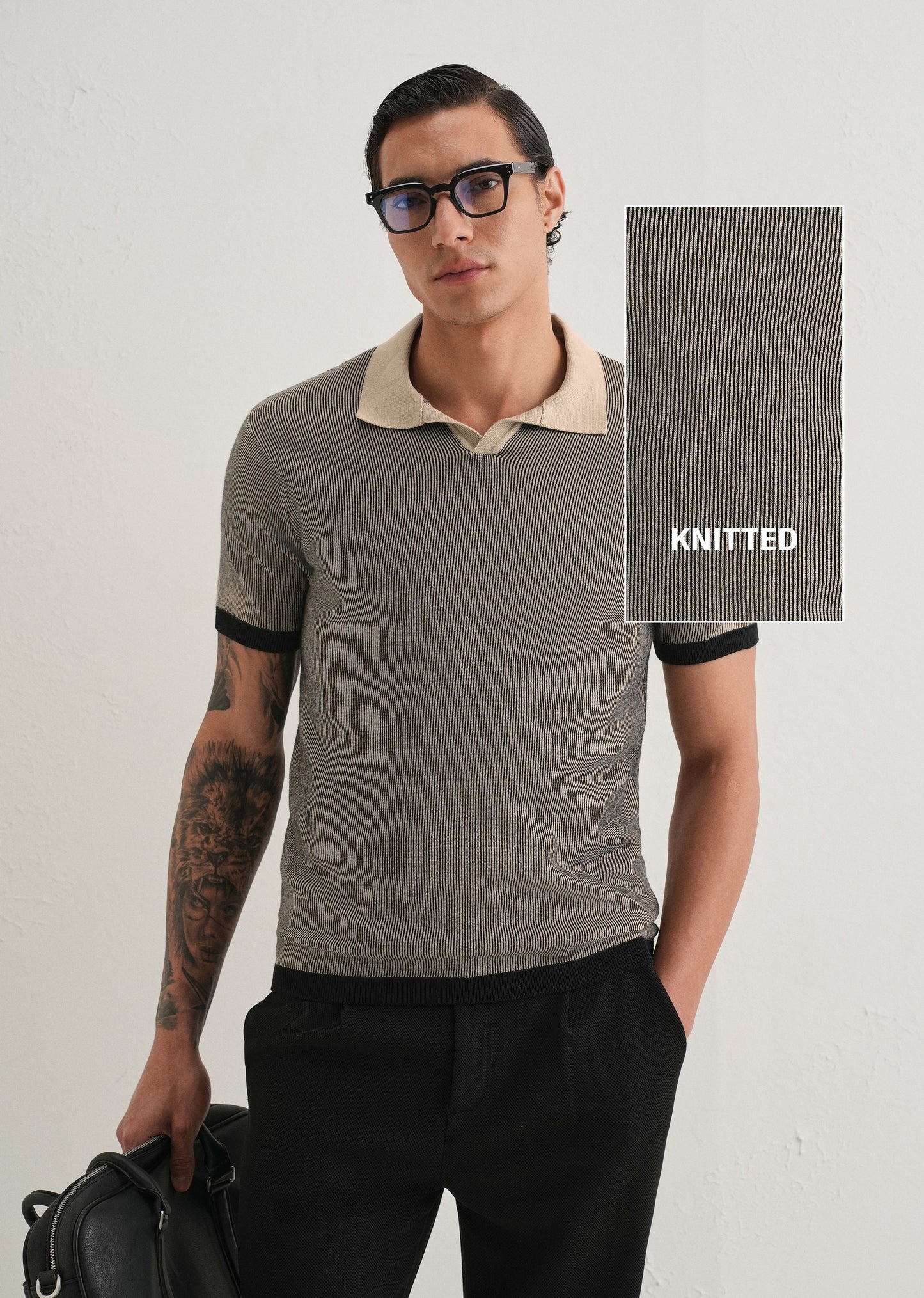Black Knitted Polo T-Shirt