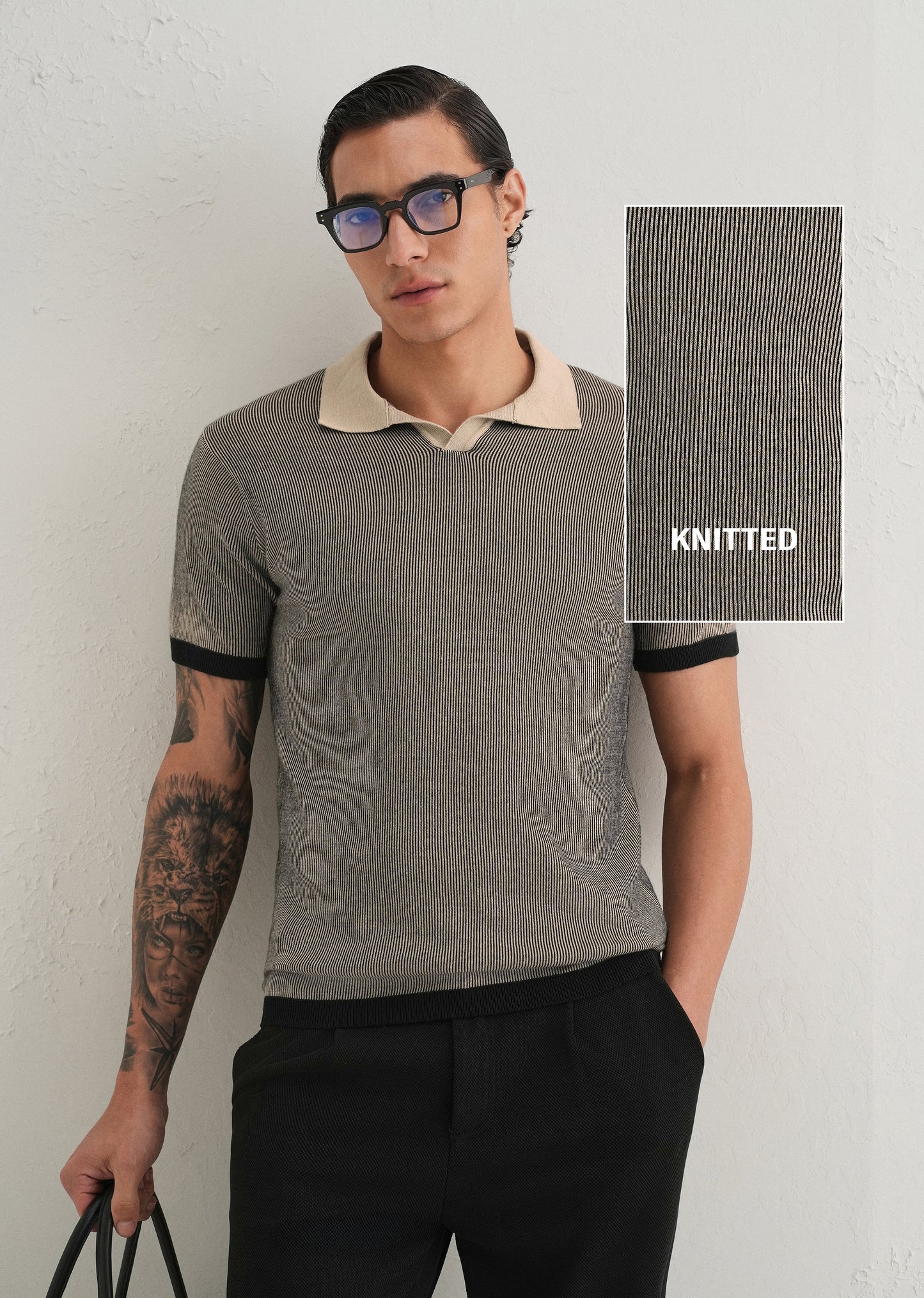 Black Knitted Polo T-Shirt