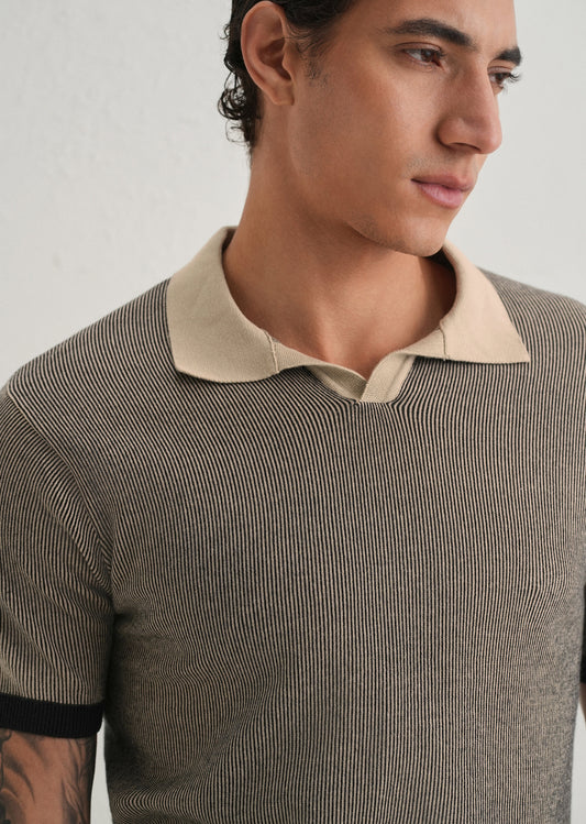 Black Knitted Polo T-Shirt