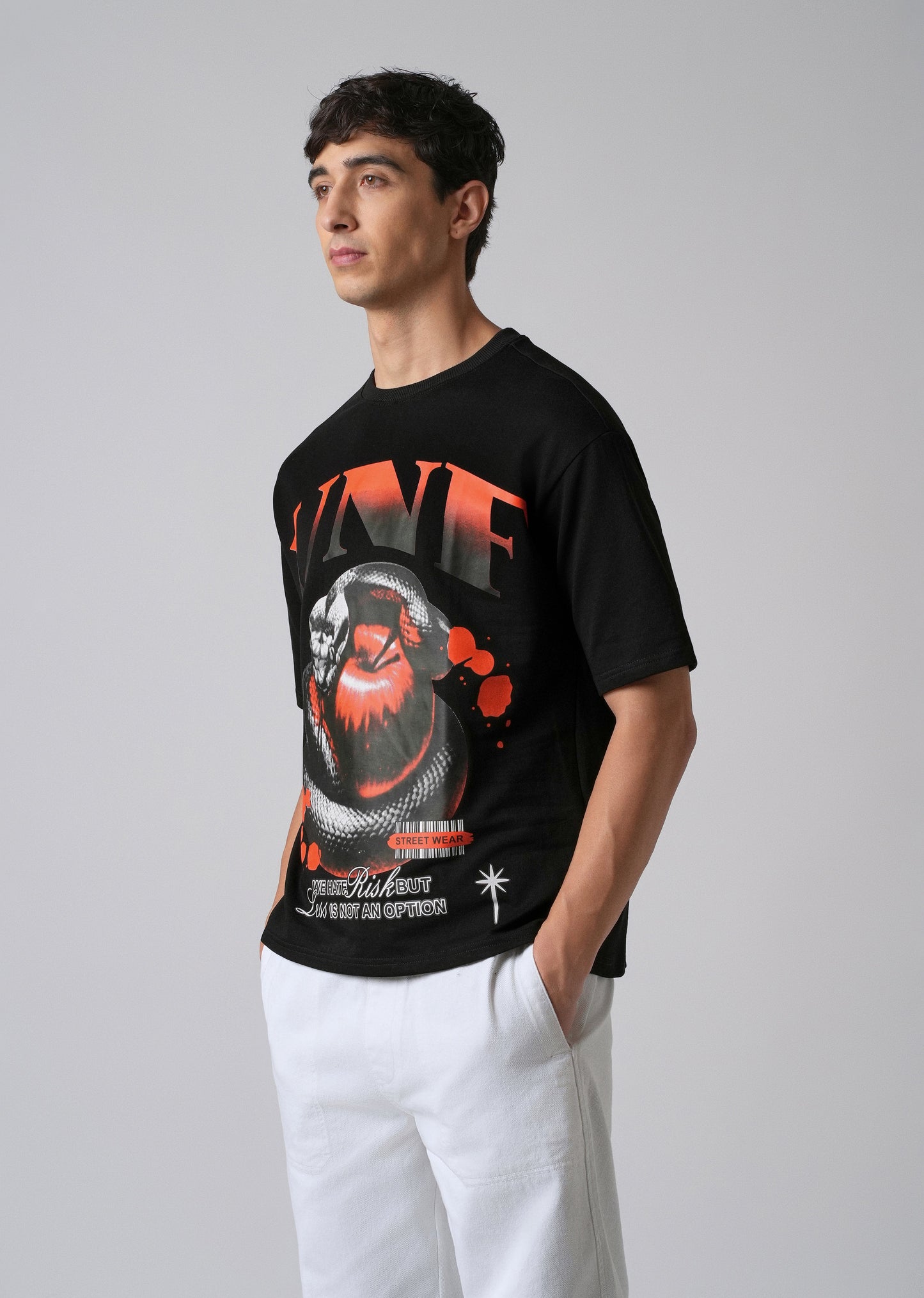 Black Print Relaxed Fit T- shirt
