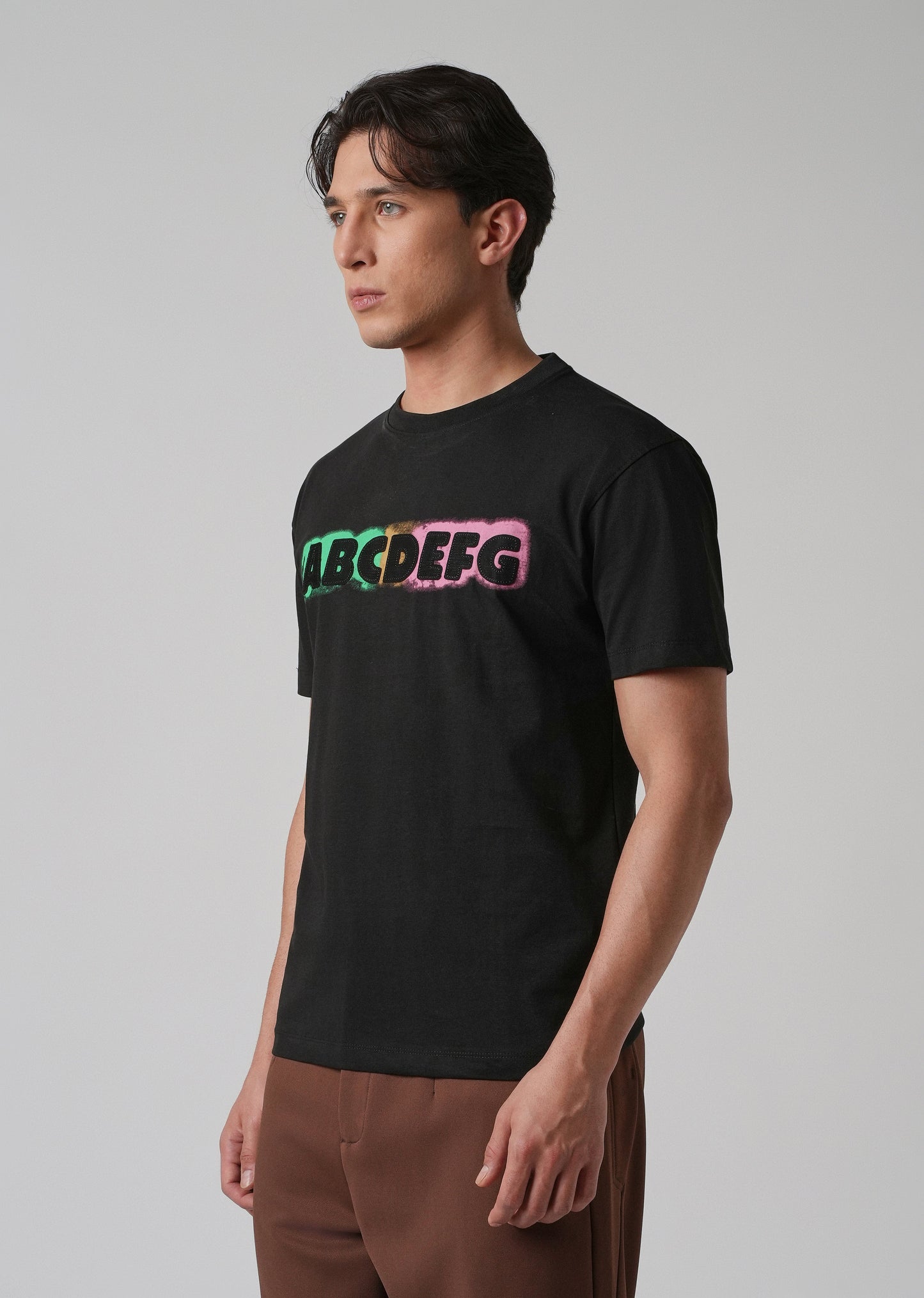 Black Embossed Printed Slim Fit T-shirt