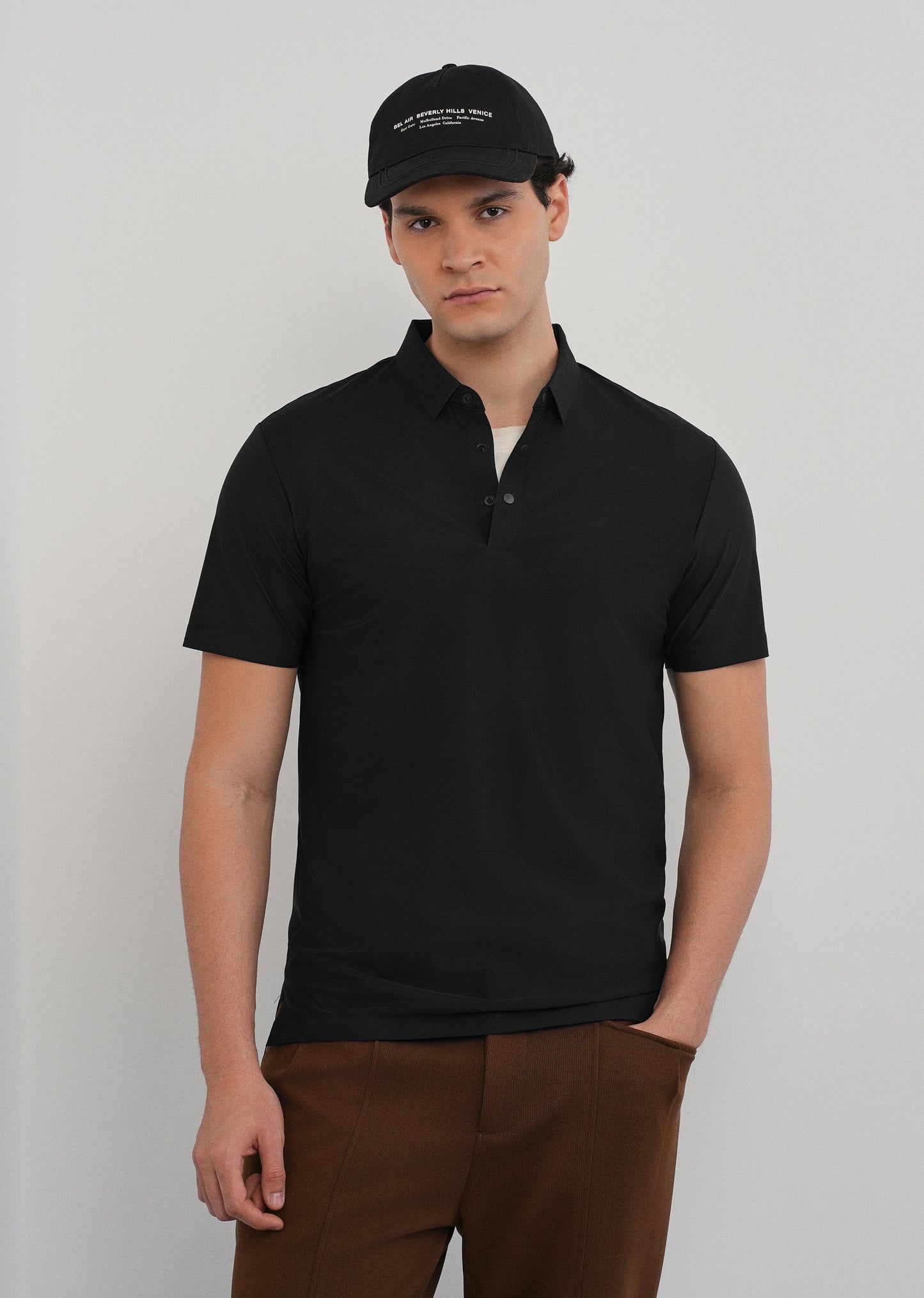 Black Stitchless Polo Collar T-Shirt