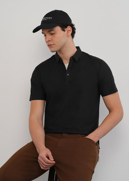 Black Stitchless Polo Collar T-Shirt