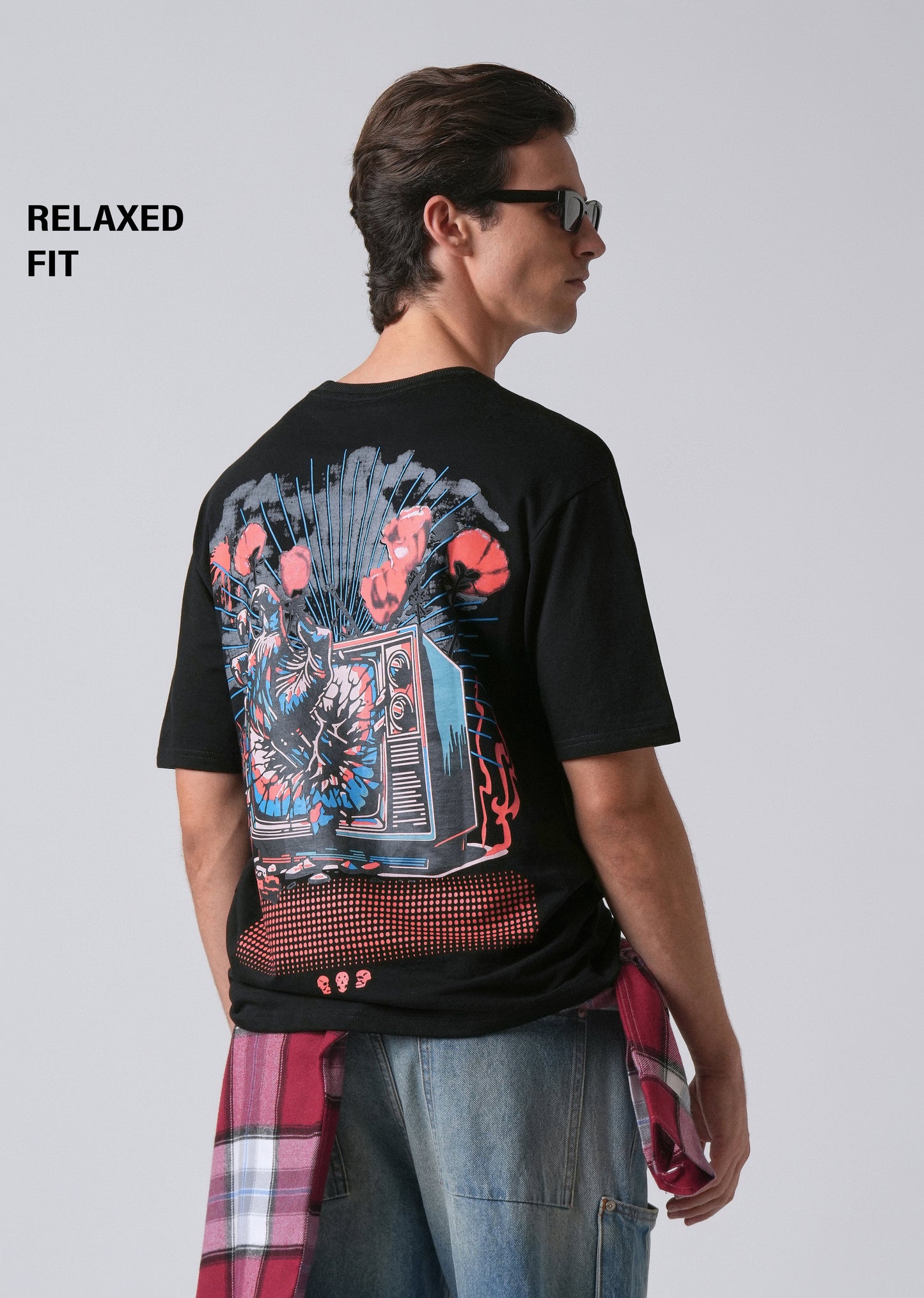 Black Back Print Relaxed Fit T- shirt