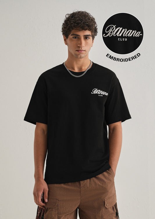 Black Embossed Printed Oversized T-shirt