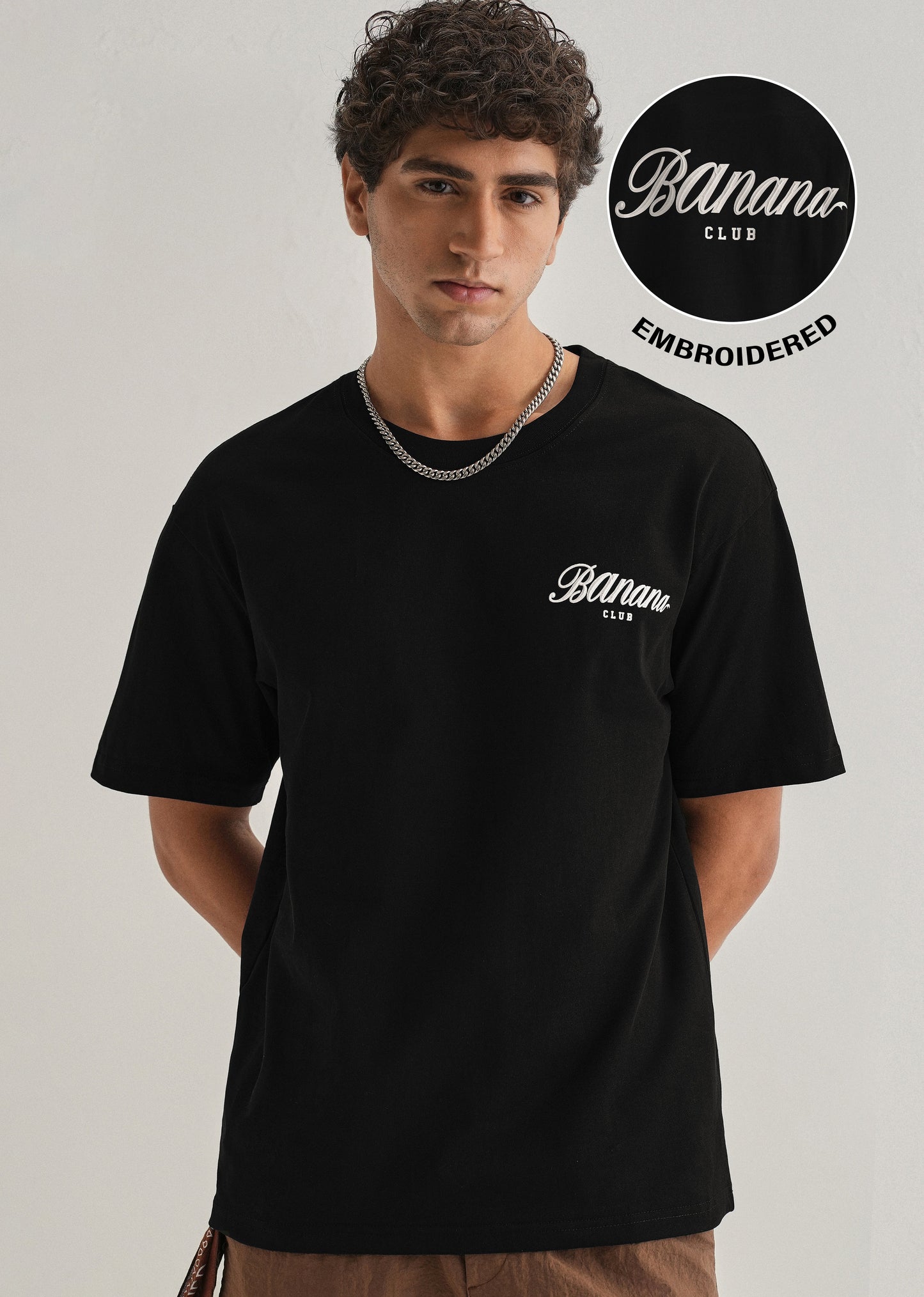 Black Embossed Printed Oversized T-shirt