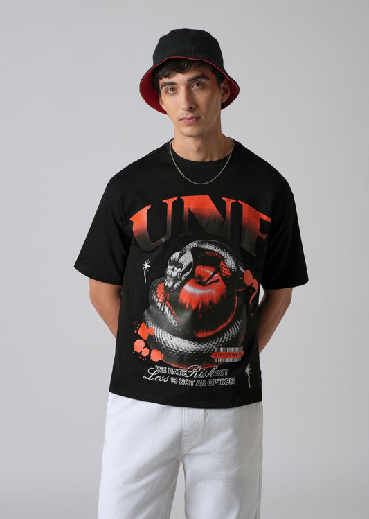 Black Print Relaxed Fit T- shirt