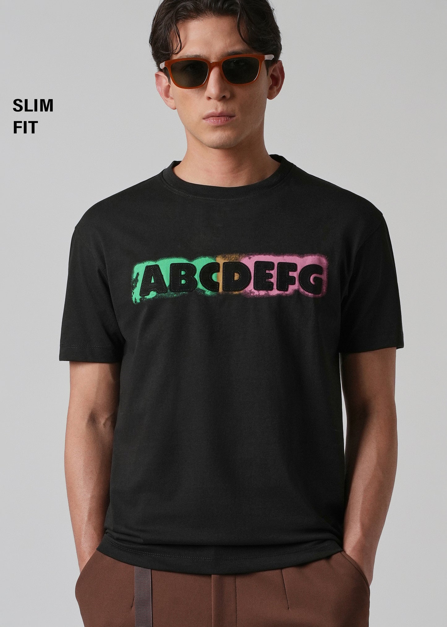 Black Embossed Printed Slim Fit T-shirt