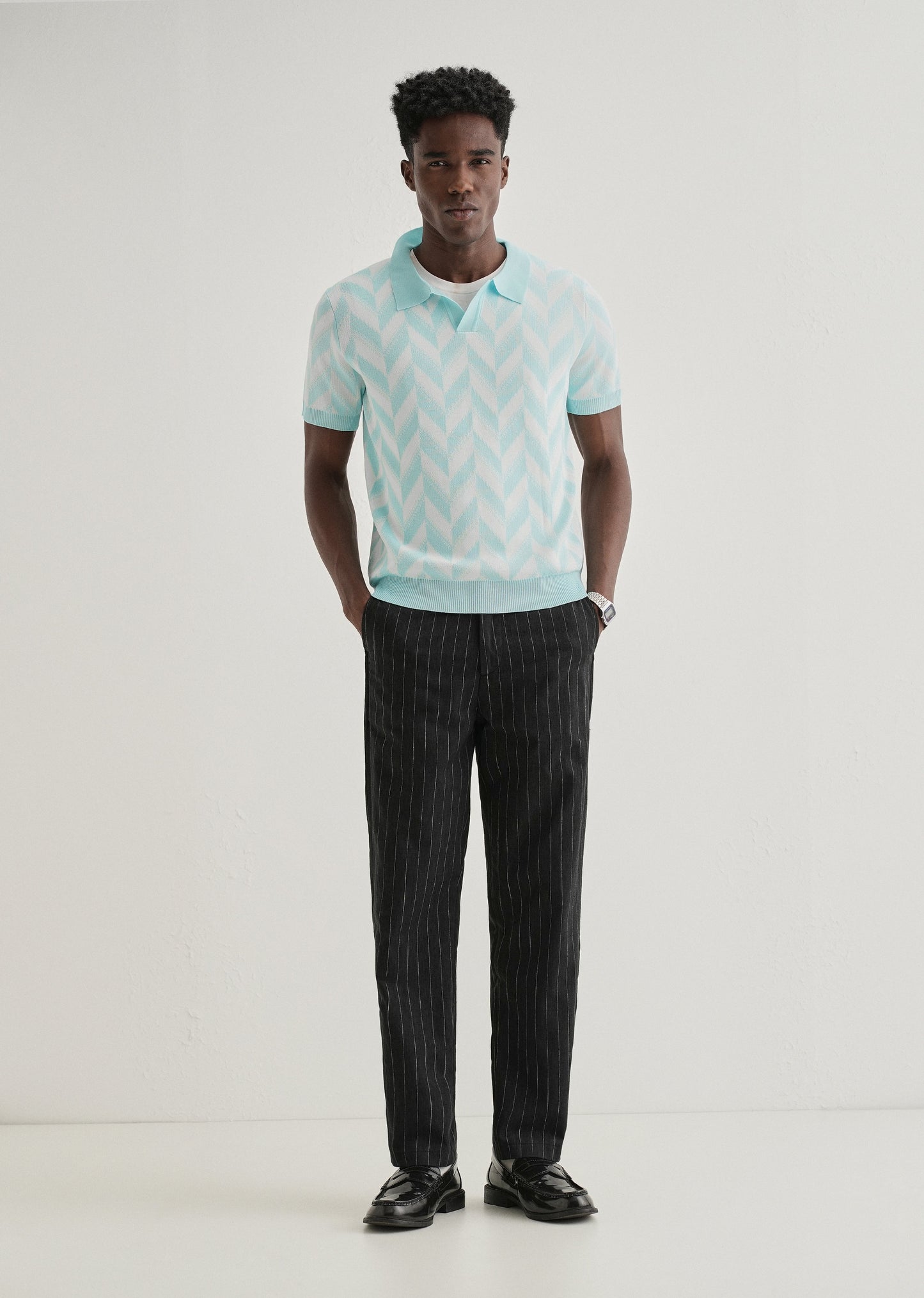 Blue Chevron Knitted Polo T-shirt