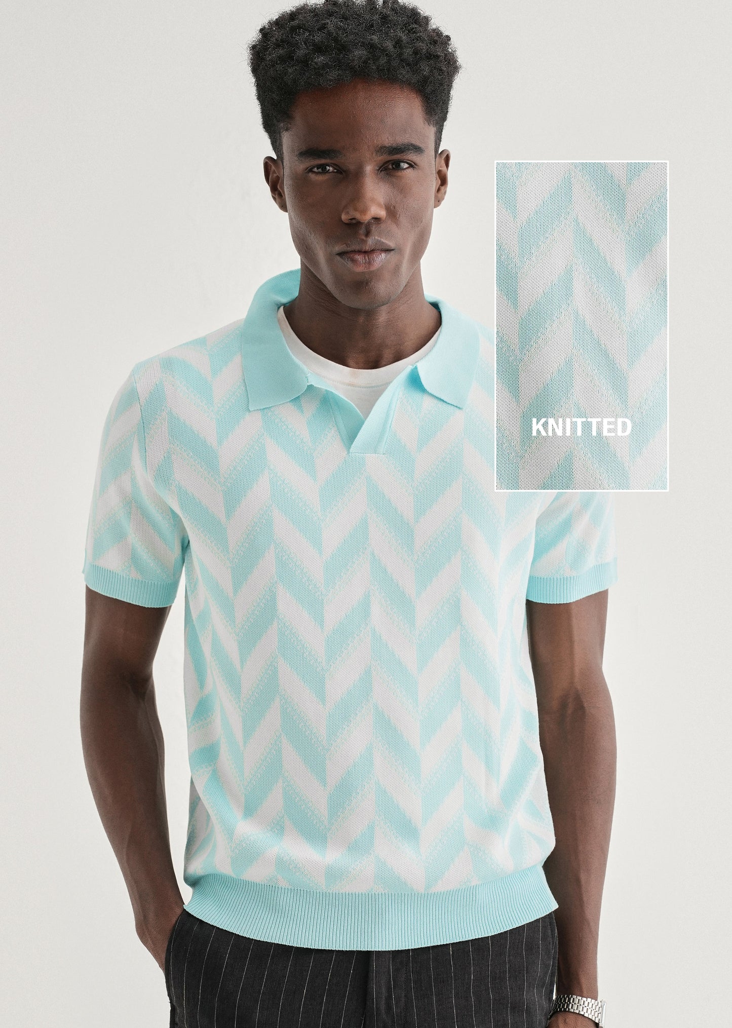 Blue Chevron Knitted Polo T-shirt