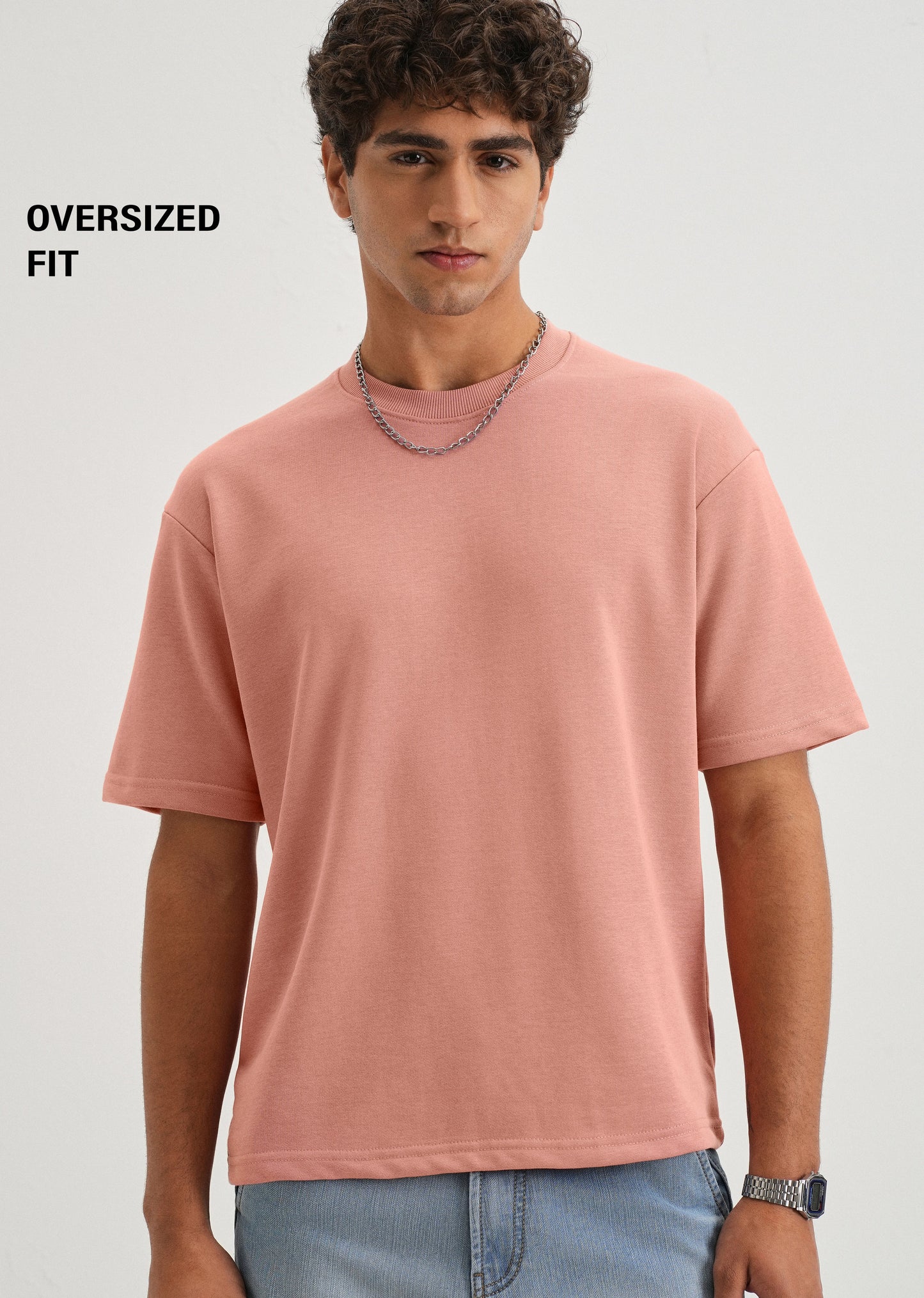 Brio Pink Plain Oversized Basic T-shirt