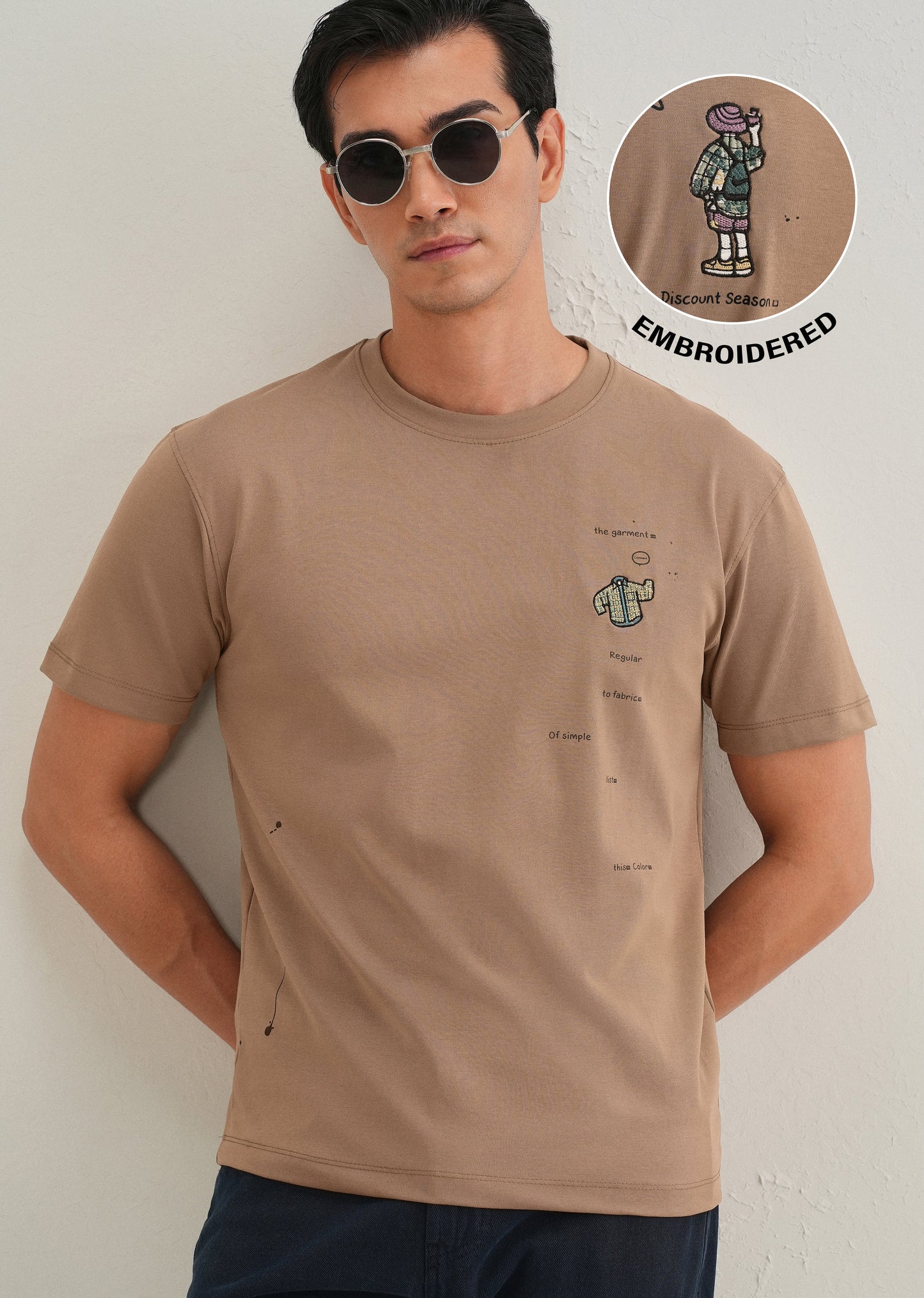 Brown Embroidered Regular Fit T-Shirt