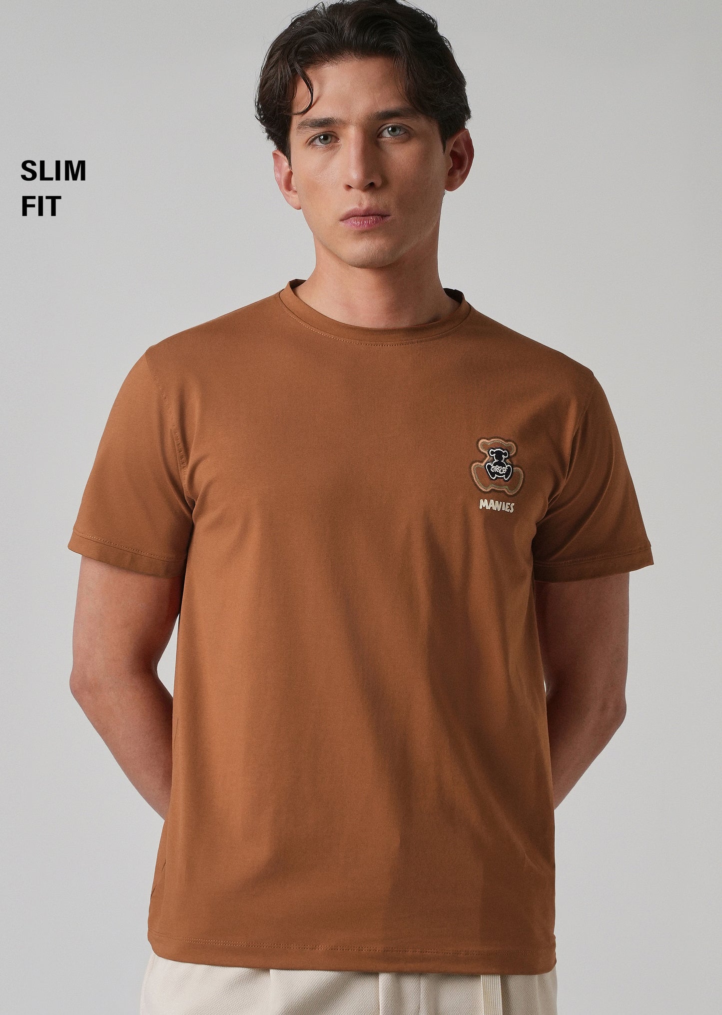 Brown Embossed Printed Slim Fit T-shirt
