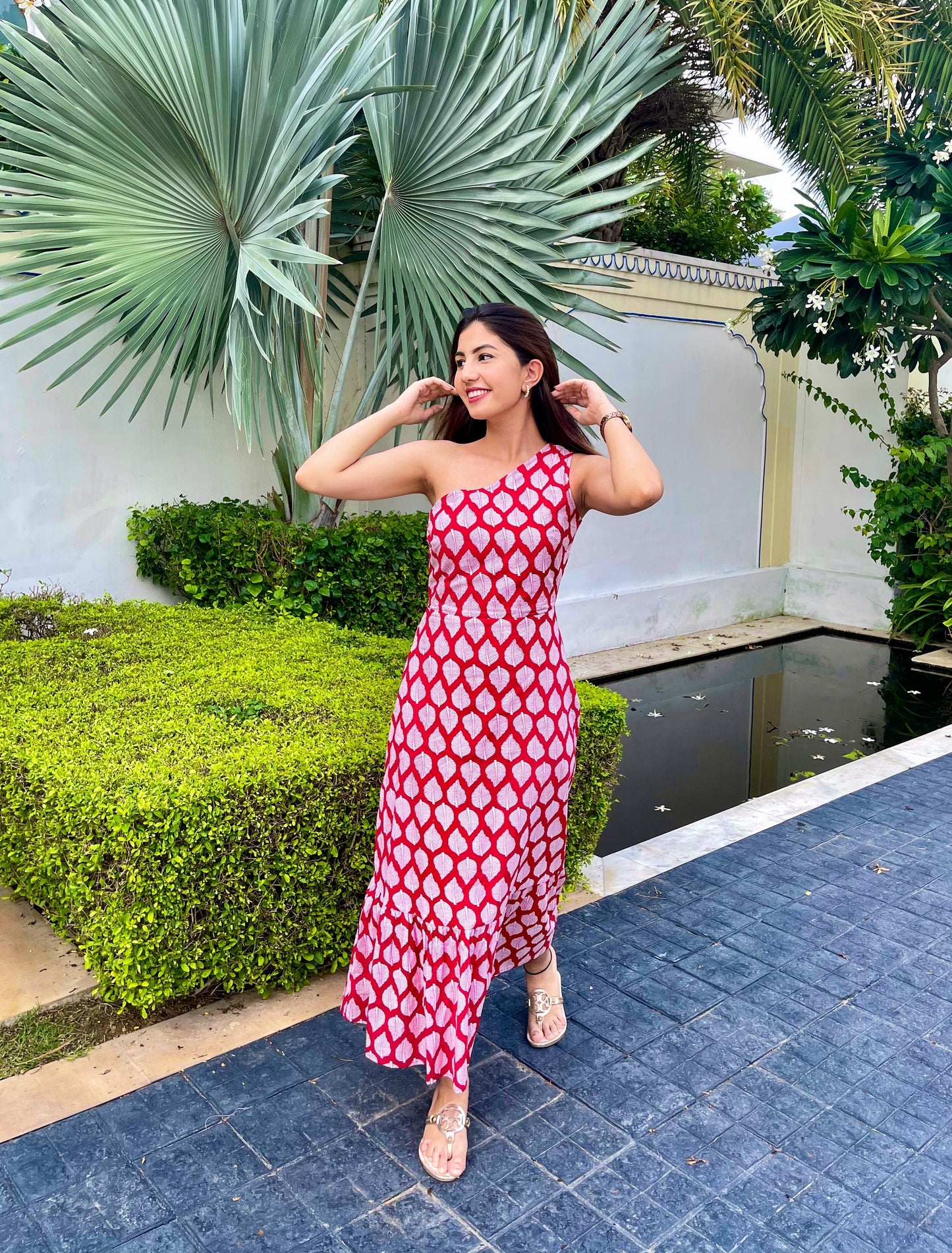 Red Block One Shoulder Dress
