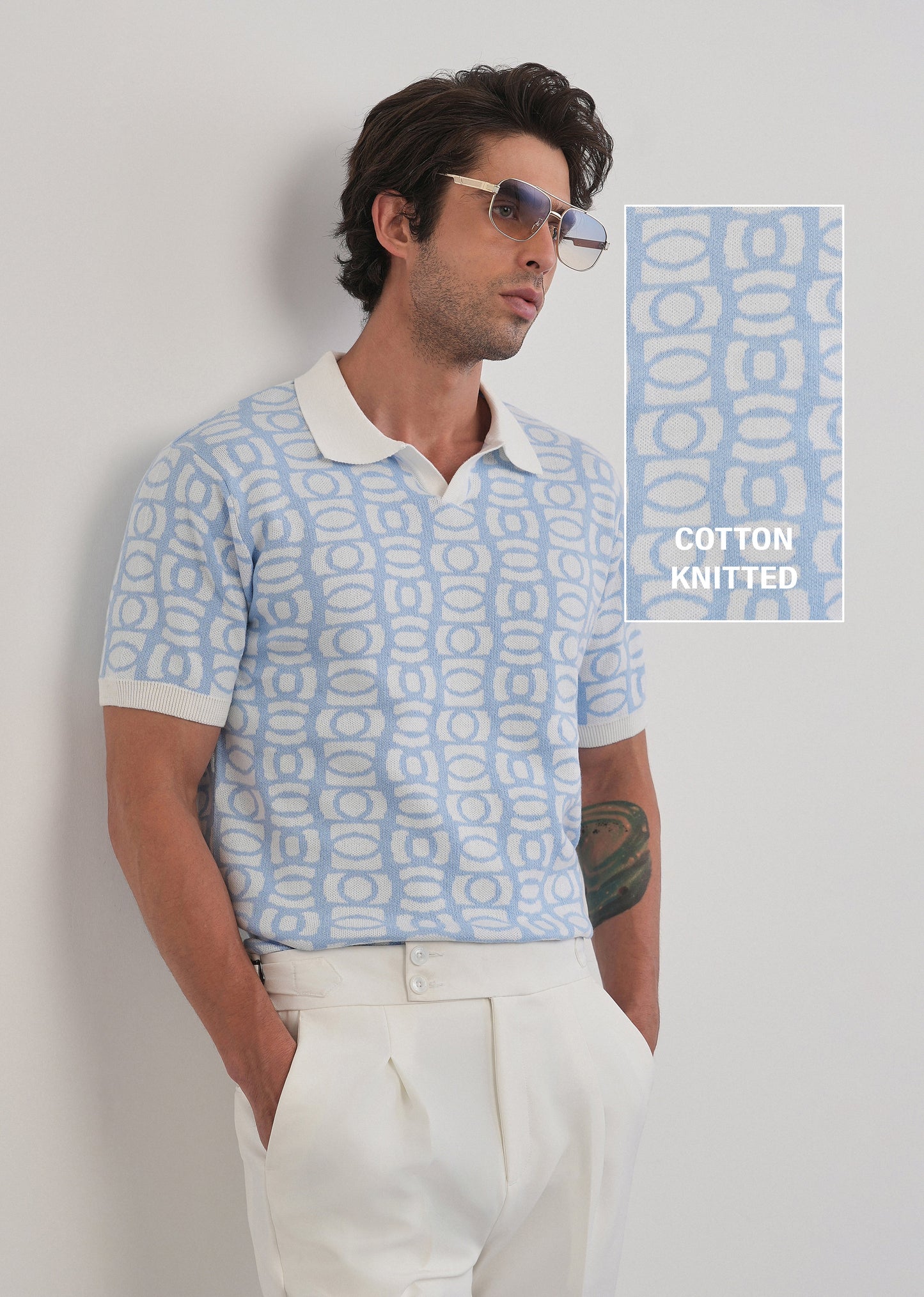 Cotton Sky Blue Knitted Polo