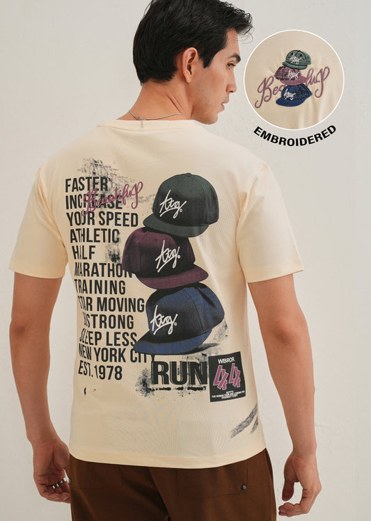 Cream Back Print Regular Fit T-Shirt