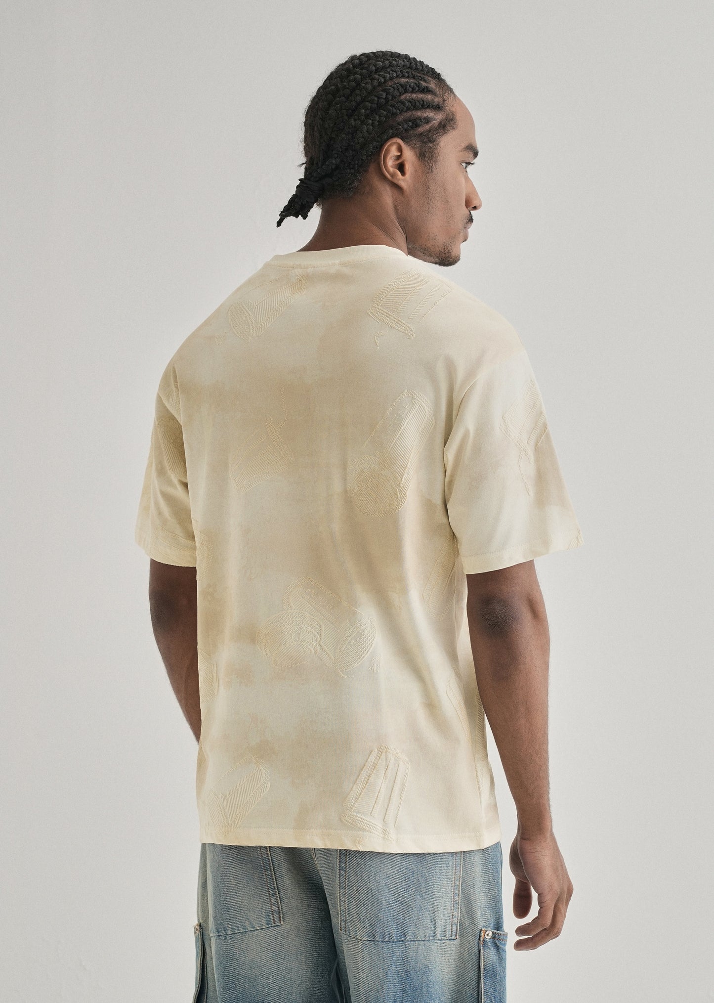 Cream Beige Printed Oversized T-shirt