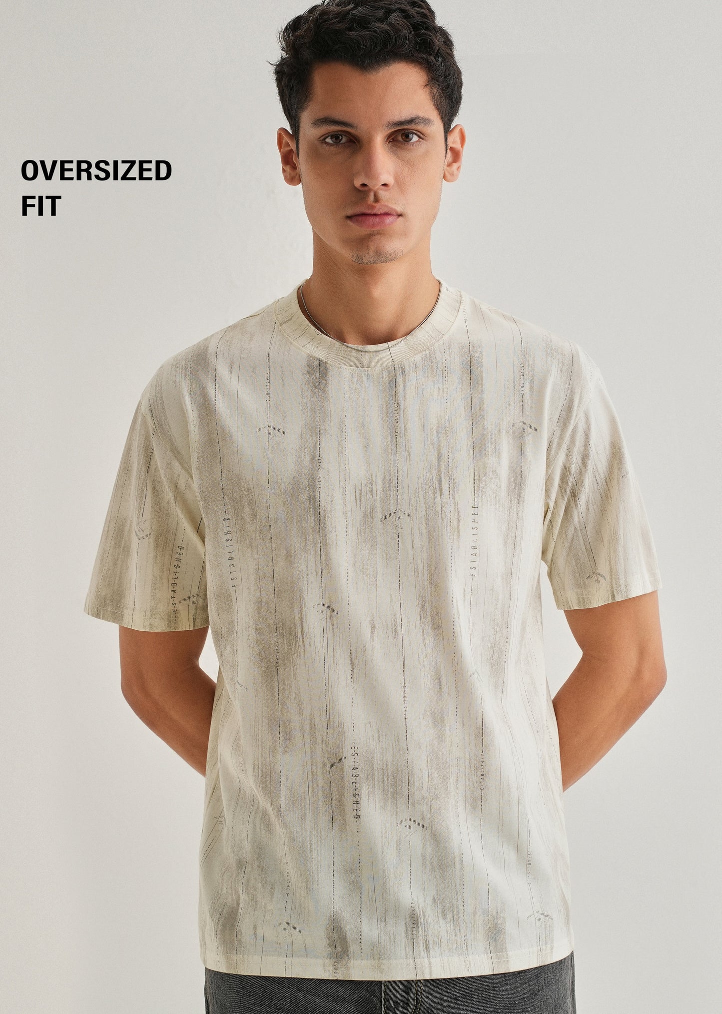 Cream Printed Oversized T-shirt