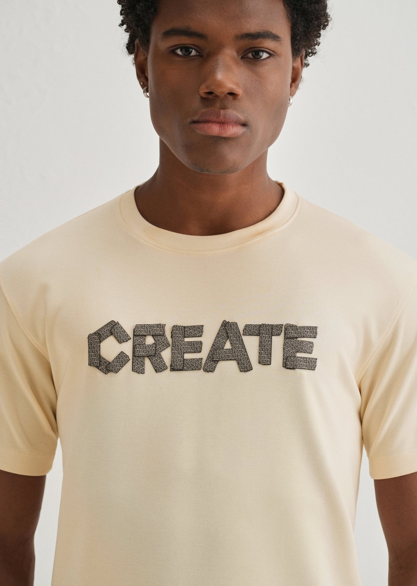 Cream Typography Applique T-shirt