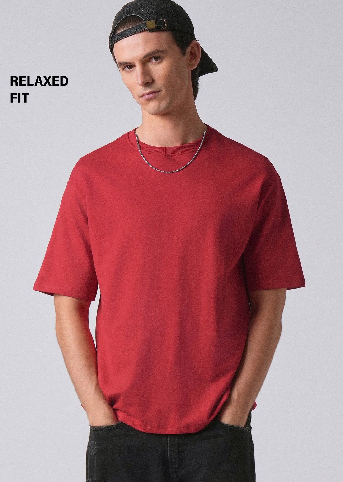 Crimson Red Basic Relaxed Fit T-shirt
