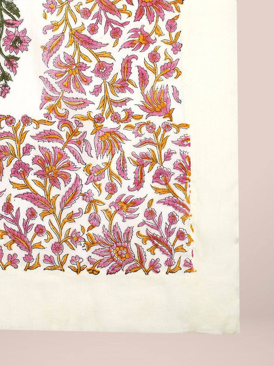 Off White & Pink Block Printed Pure Cotton Dupatta