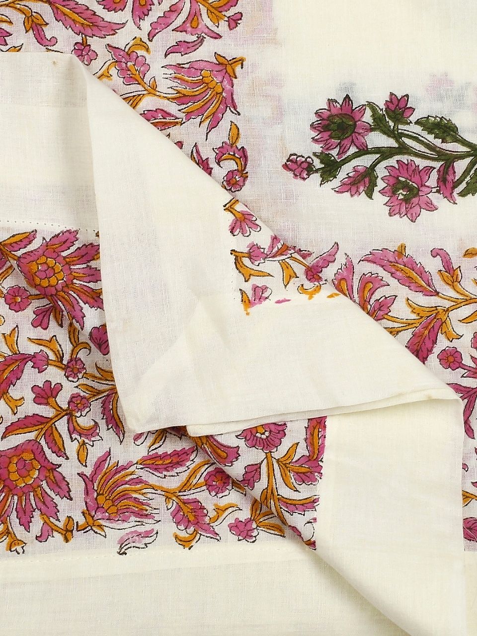 Off White & Pink Block Printed Pure Cotton Dupatta
