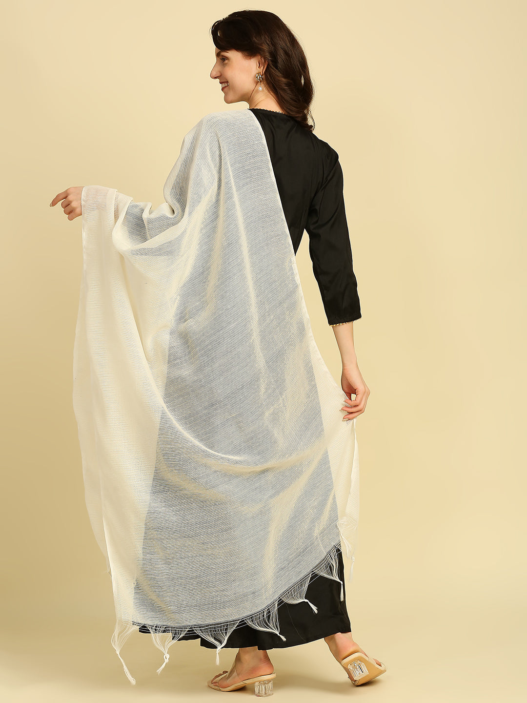 Off White Woven Cotton Dupatta