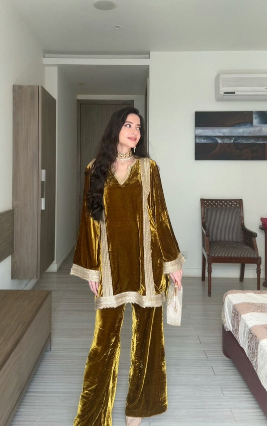 Mustard Velvet Lace Coord Set