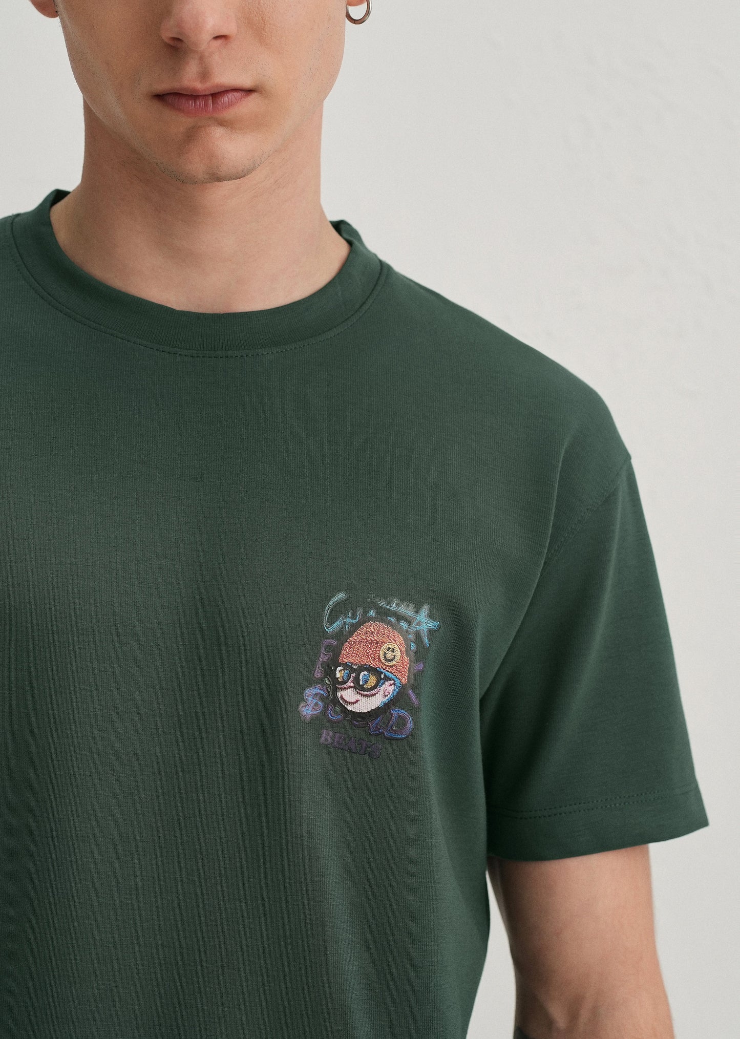 Dark Green Textured Back Print T-Shirt