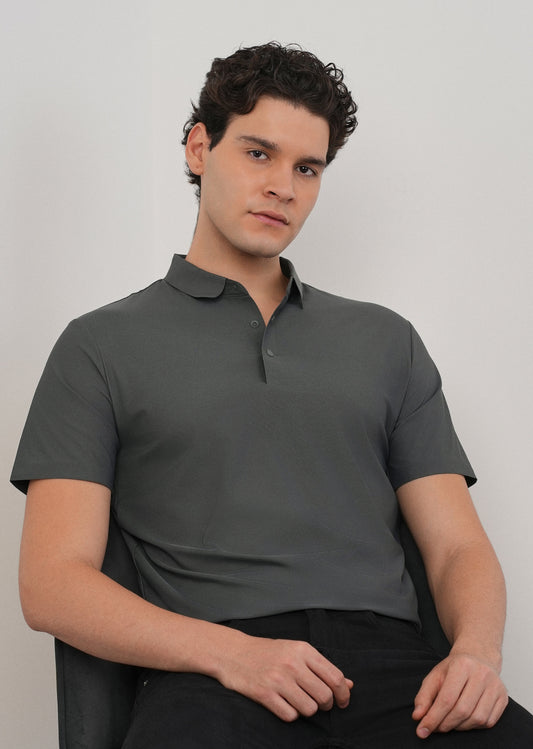 Dark Grey Stitchless Polo Collar T-Shirt