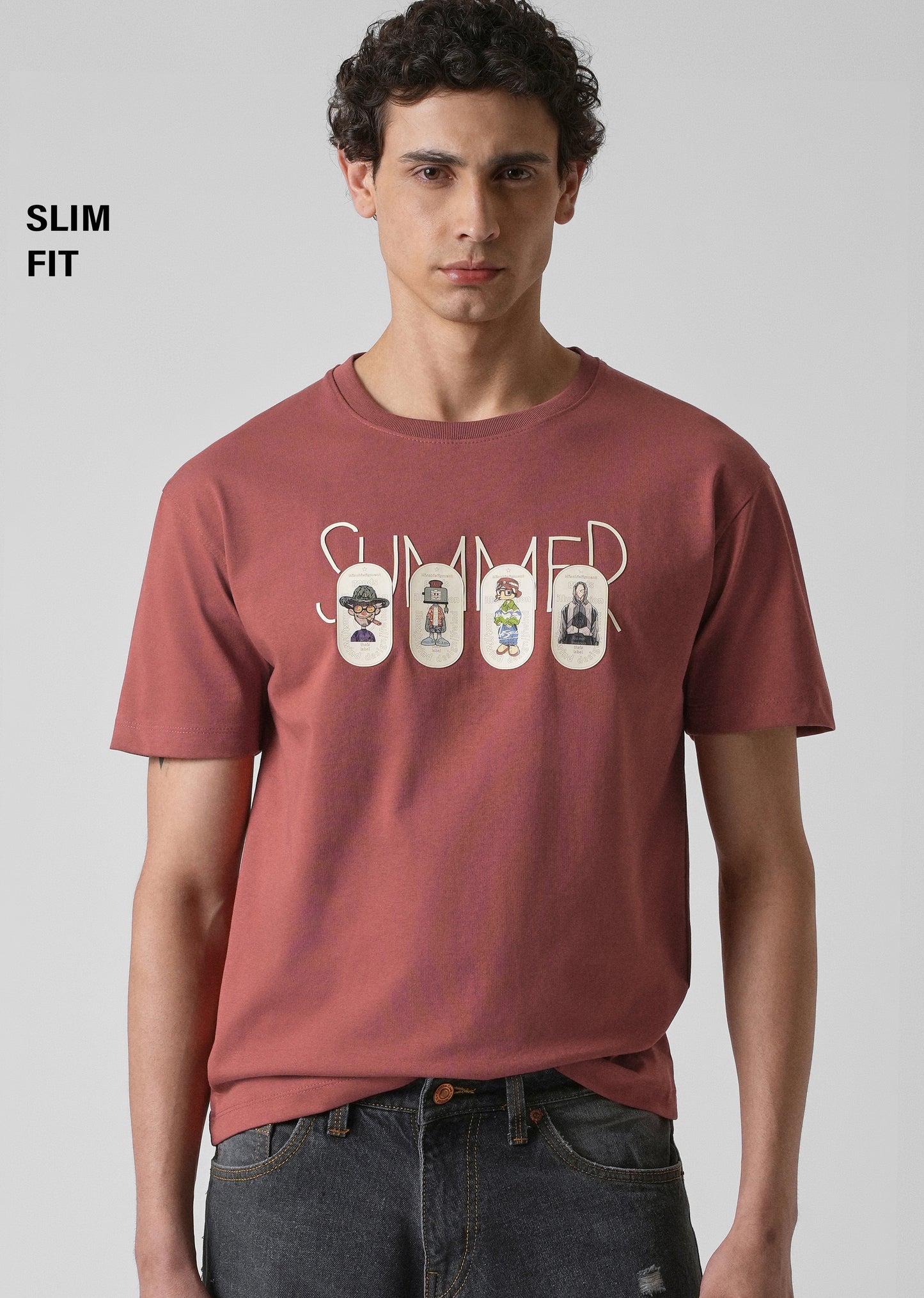 Dusty Rose Printed Slim Fit T-shirt