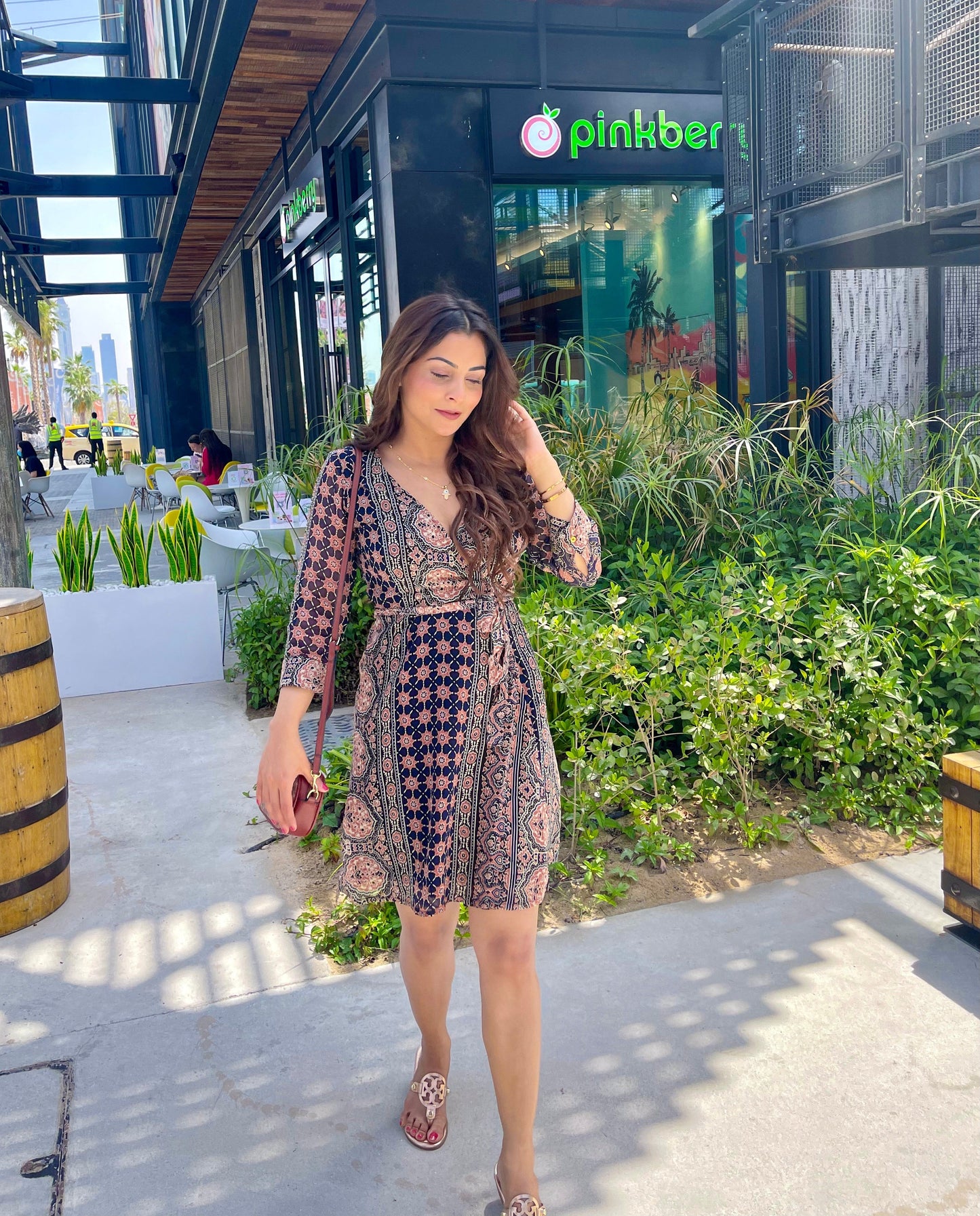 Abstract Print Wrap Dress