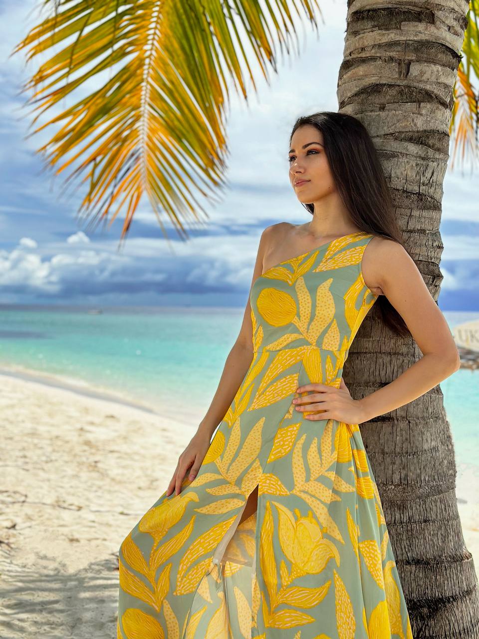 Powder Blue One Shoulder Maxi Dress