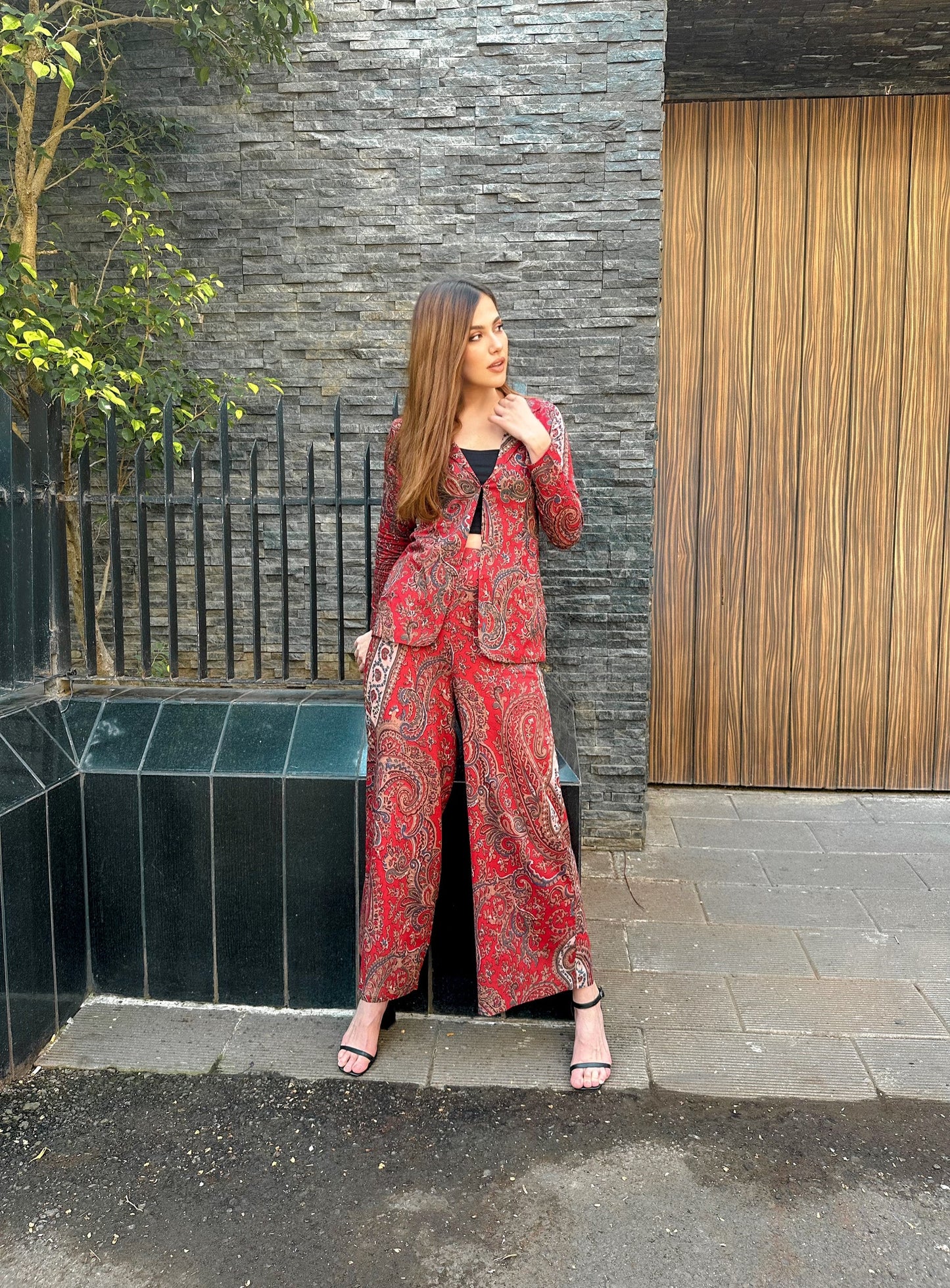 Red Paisley Print Coord Set