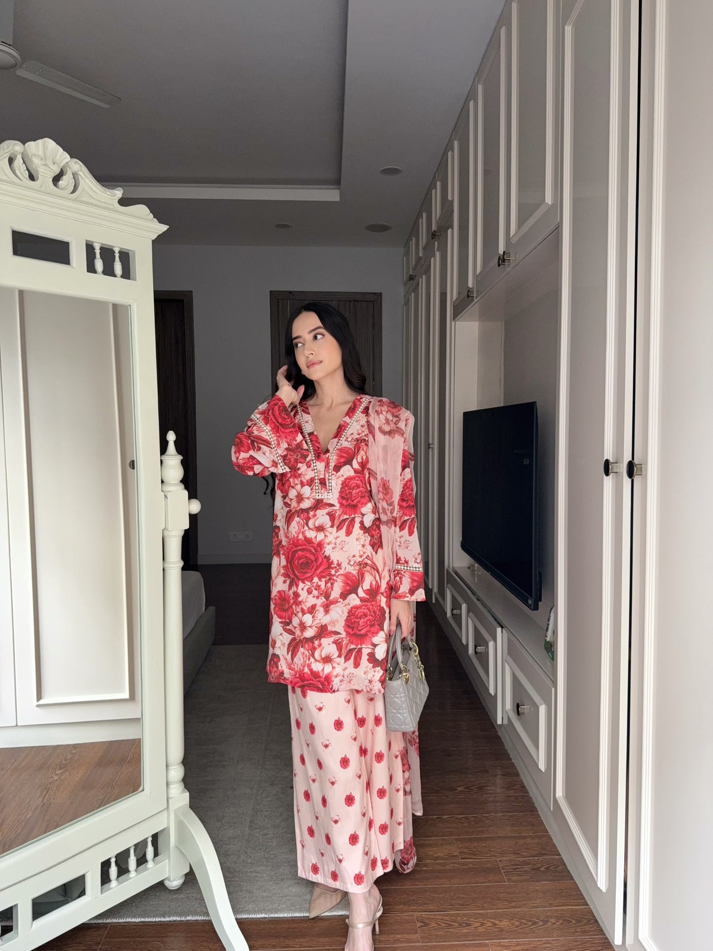 Red Floral Suit Set