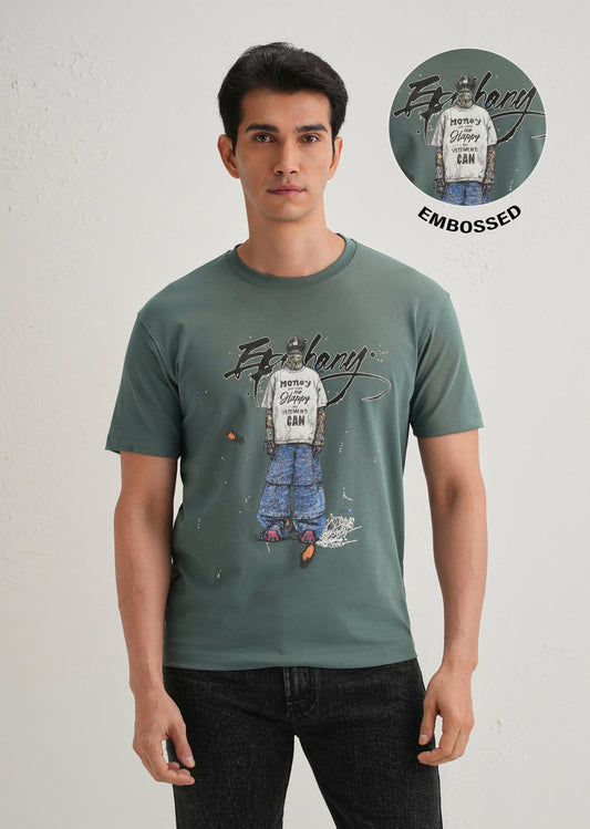 Green Textured Embossed Print T-Shirt