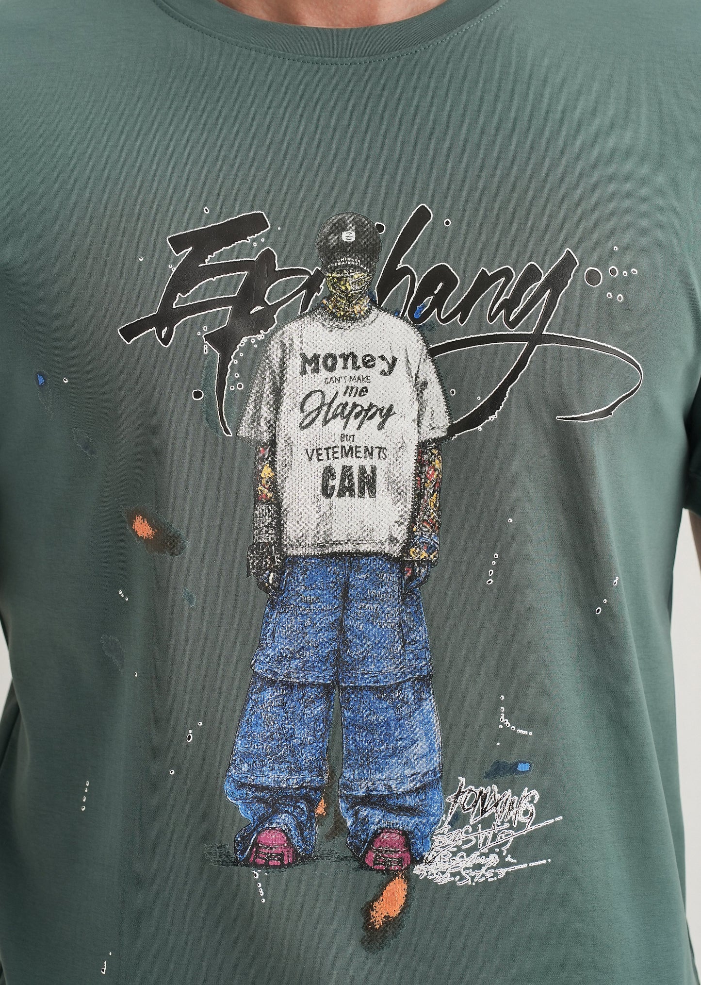 Green Textured Embossed Print T-Shirt