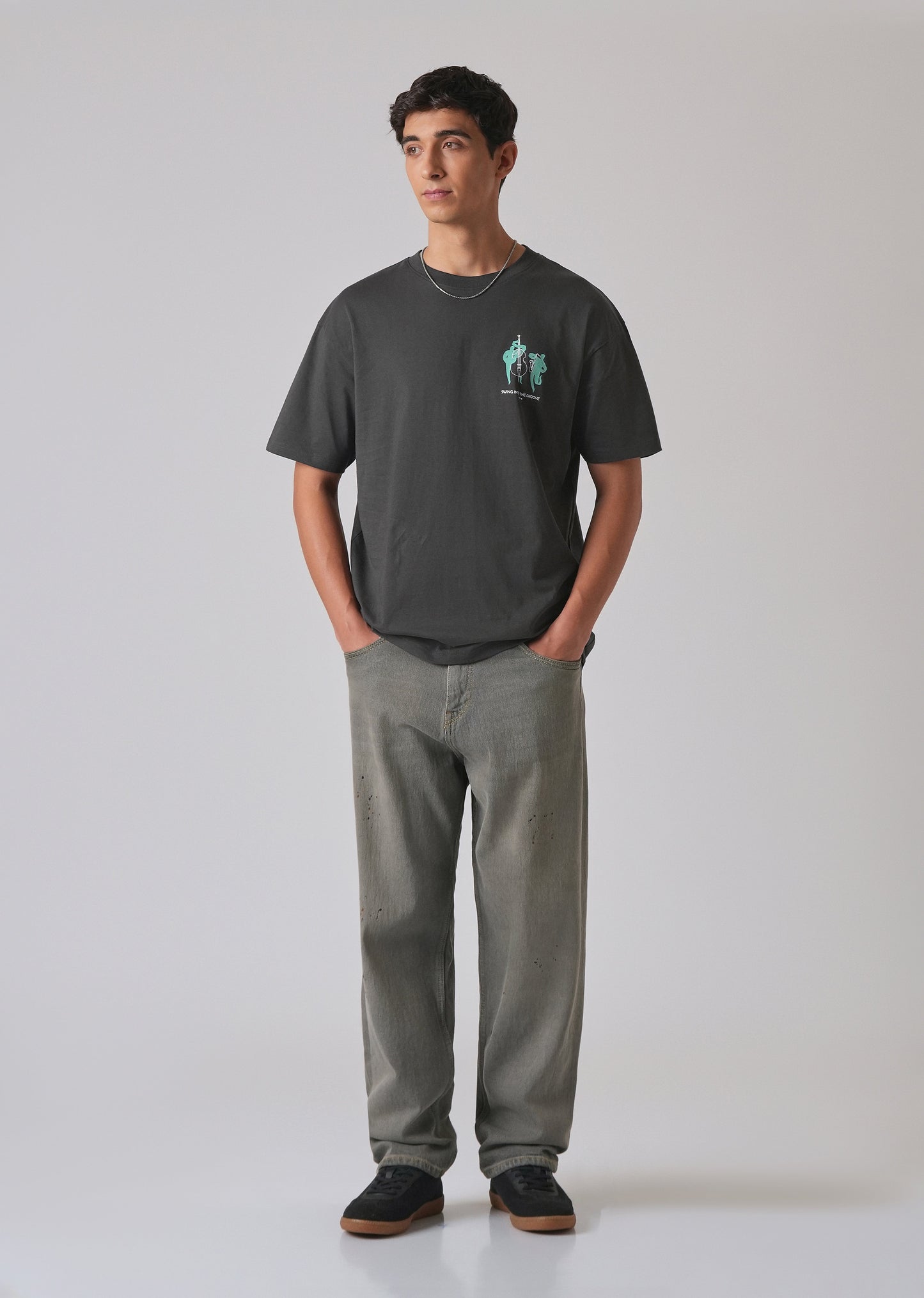 Grey Back Graphic Printed Oversized T-shirt