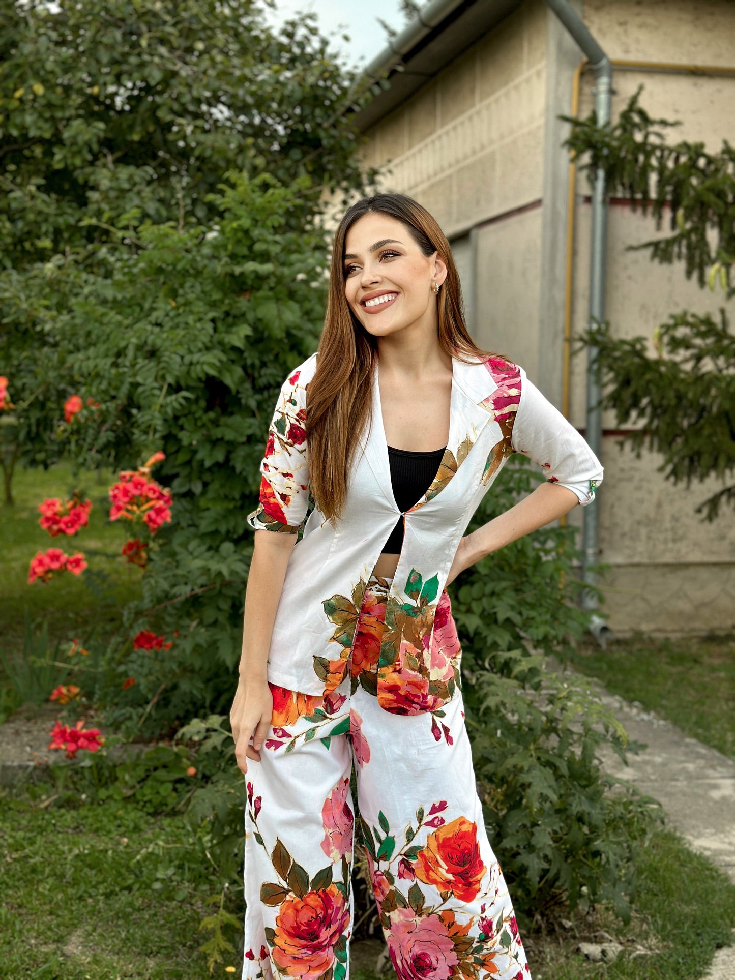White Floral Printed Coord Set